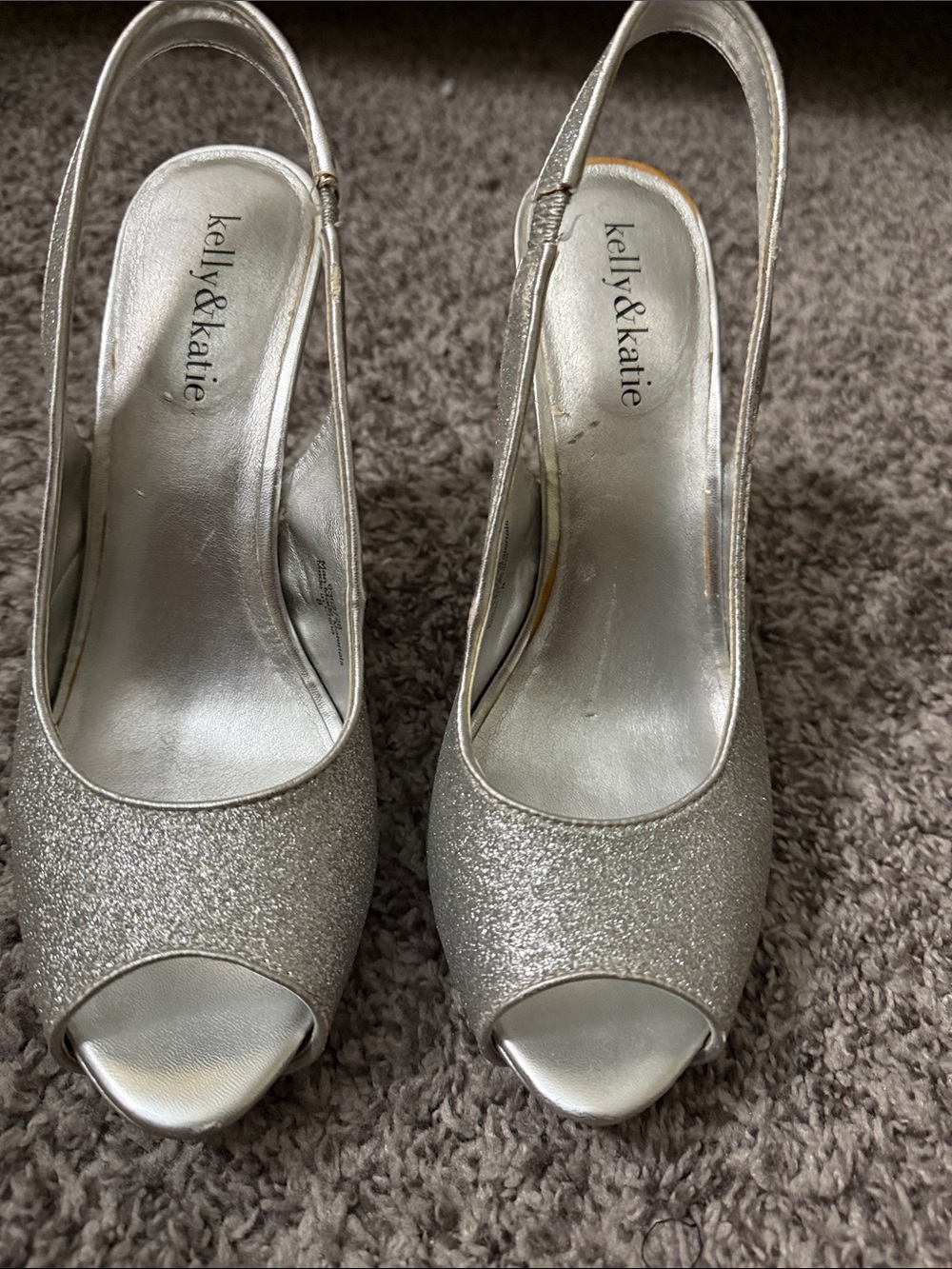 Kelly & Katie Silver Glitter Peep-Toe Slingbacks